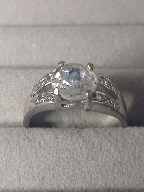 Silver Clear Stone Halo Engagement Ring - Unbranded